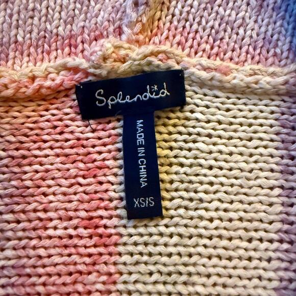 Splendid pastel striped knit pullover tunic w hood, ties, kangaroo pocket. XS/S - Picture 6 of 13